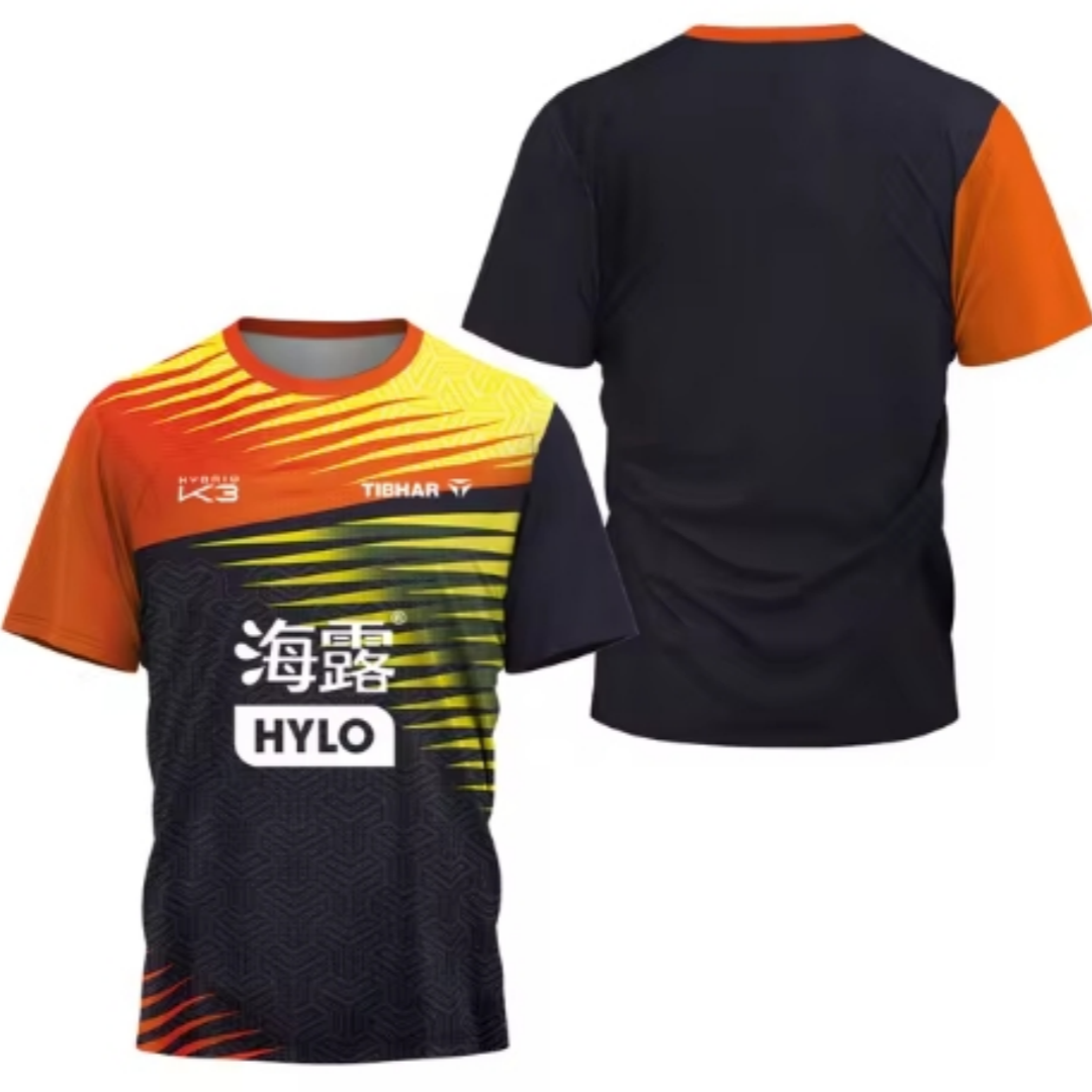 Badminton Asia - เสื้อยืดลายกีฬาปิงปองชายลายสามเหลี่ยมระบายอากาศแห้งเร็วสำหรับฤดูร้อน2024