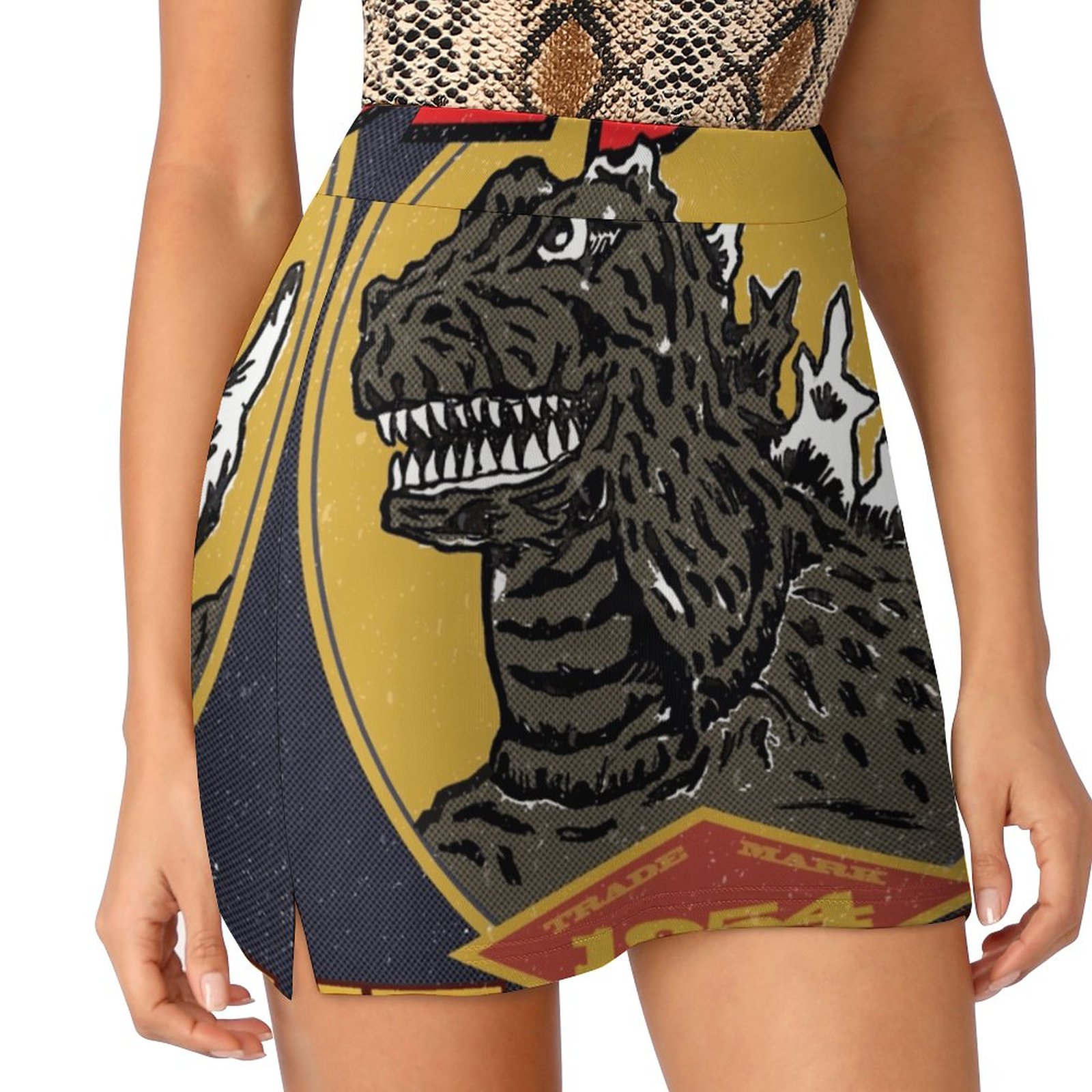Badminton Asia - King Of Monsters กระโปรงผู้หญิงพร้อมกระเป๋าซ่อนกระโปรงเทนนิสกระโปรงกอล์ฟกระโปรงแบดมินตันกระโปรงวิ่ง Monster อะนิเมะ