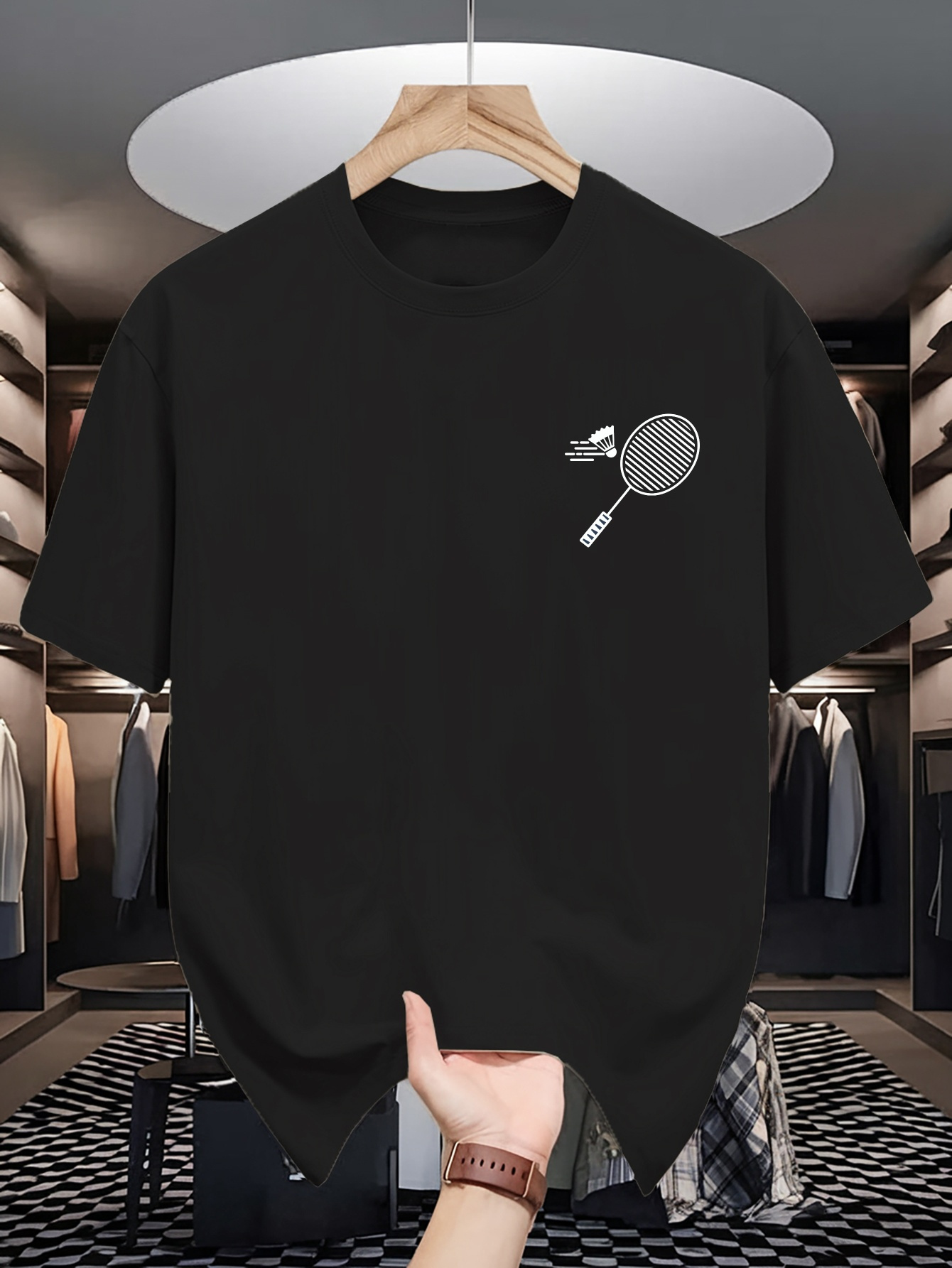 เสื้อยืดคอกลมผู้ชาย ลายกราฟิกไ - Badminton Wallpaper บทวิจารณ์และราคา