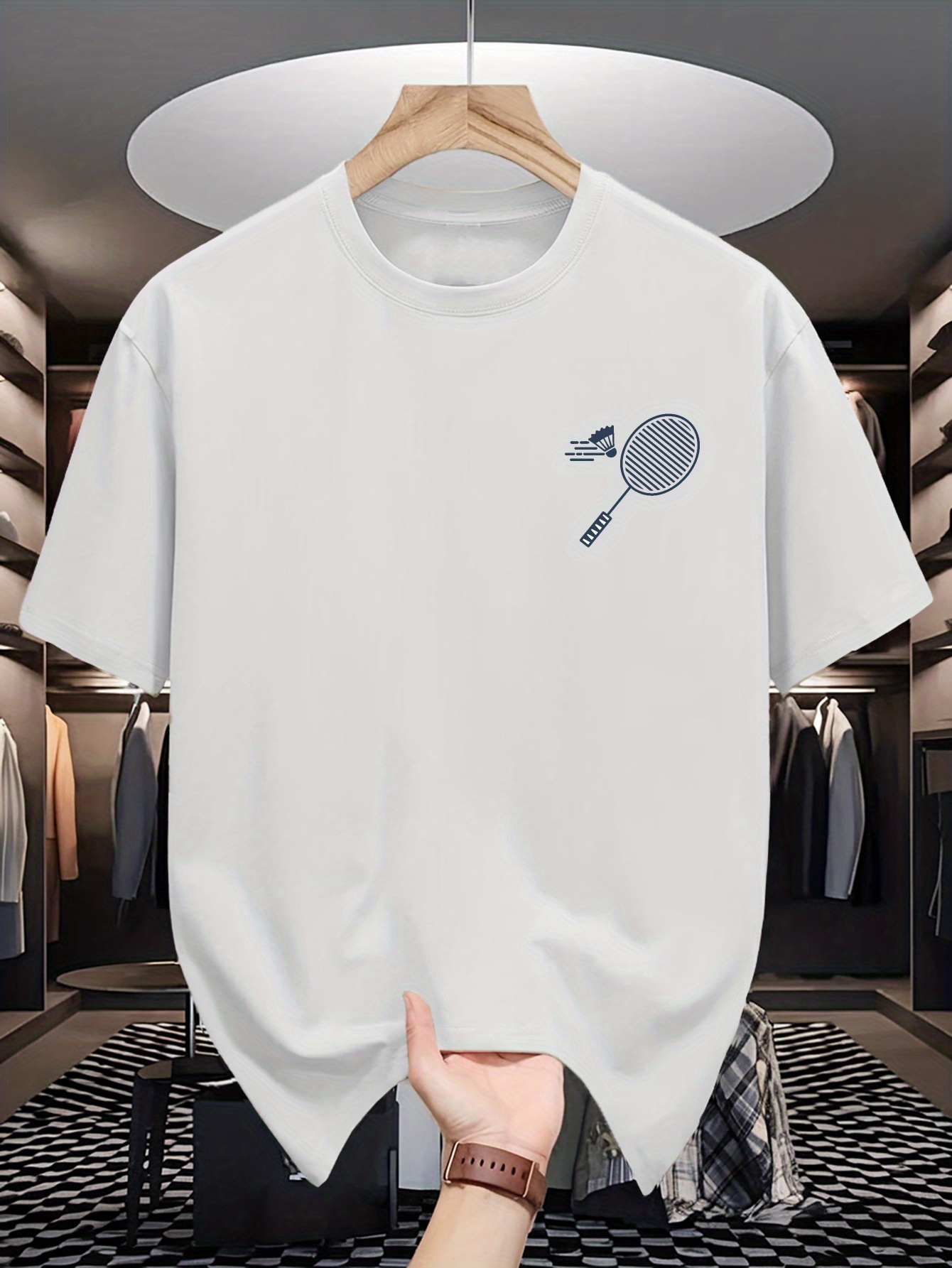 เสื้อยืดคอกลมผู้ชาย ลายกราฟิกไ - Badminton Wallpaper บทวิจารณ์และราคา